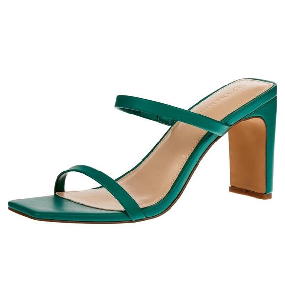 The Drop Women's Avery Square Toe Two Strap High Heeled Sandal, Green, 8.5 - Picture 1 of 6